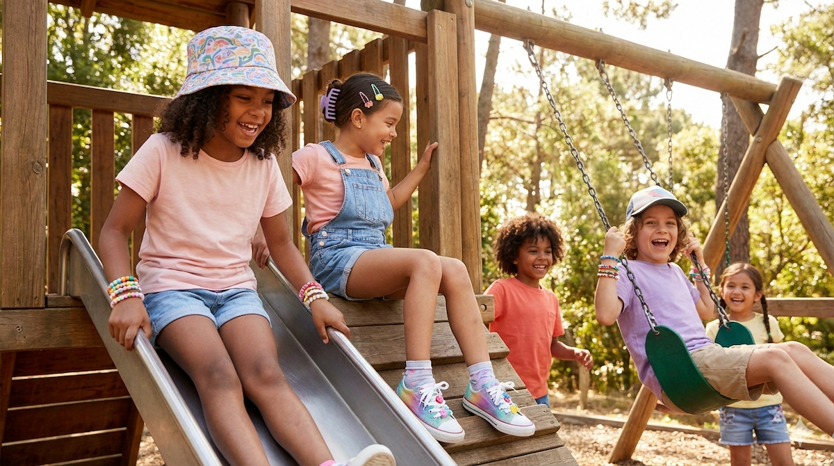 Happy children playing safely outdoors